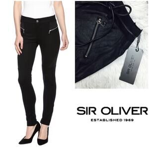 SIR OLIVER Black Moto Panel Legging Pants SMALL Euro Zipper Ankle Stretch NWT 4